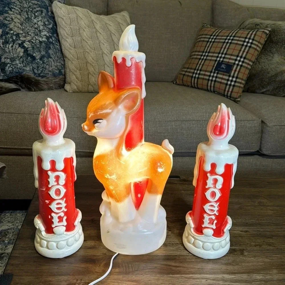 VINTAGE 4CT 1970’s Christmas Plastic Decor Empire Candle Blow Molds Holiday/Noel - Picture 3 of 17